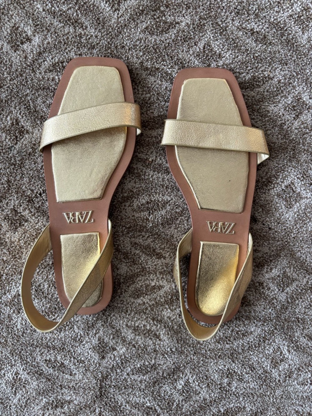 Zara Metallic Gold Square-Toe Slingback Sandals